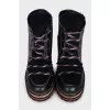 Leather lace-up wedge ankle boots
