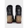 Leather lace-up wedge ankle boots