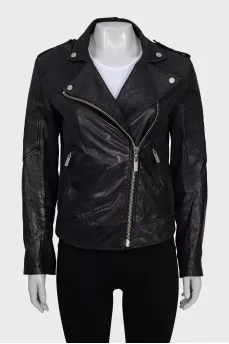 Black leather jacket with a zipper