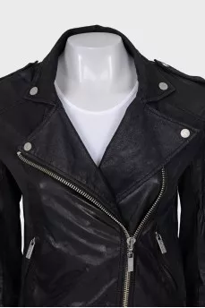 Black leather jacket with a zipper