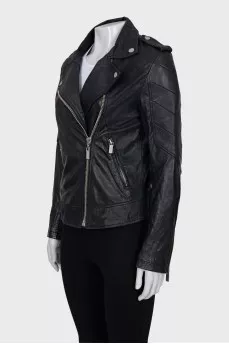 Black leather jacket with a zipper