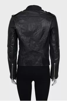 Black leather jacket with a zipper