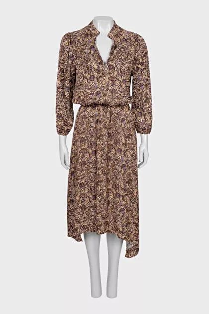 Fitted beige dress with print
