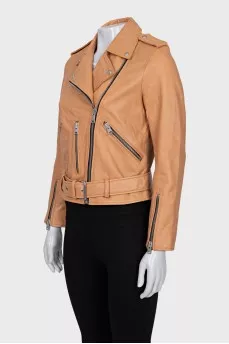 Brown leather biker jacket