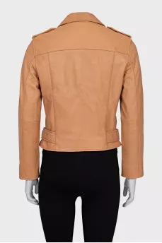 Brown leather biker jacket