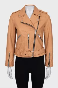 Brown leather biker jacket