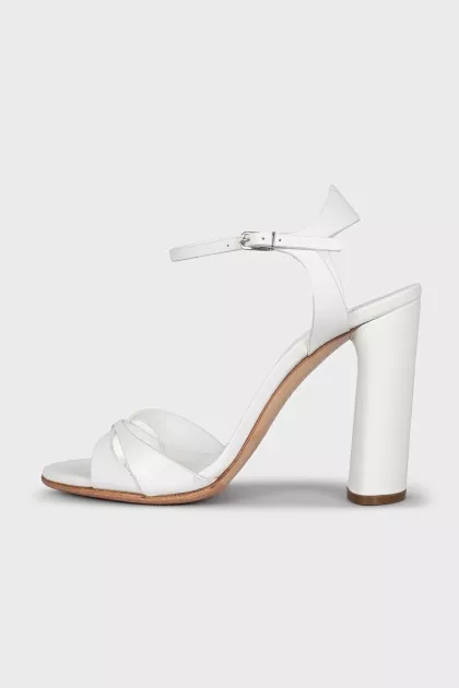 White leather heeled sandals