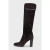 Suede boots with stacked heels
