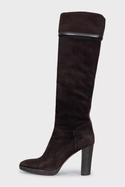 Suede boots with stacked heels
