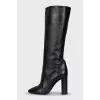 Leather boots with a wide shaft and heels