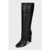 Leather boots with a wide shaft and heels