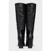 Leather boots with a wide shaft and heels