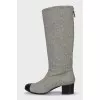 Textile boots with leather toes