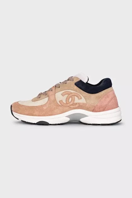 Mixed color suede sneakers