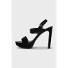 Suede sandals with gold logo