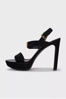 Suede sandals with gold logo