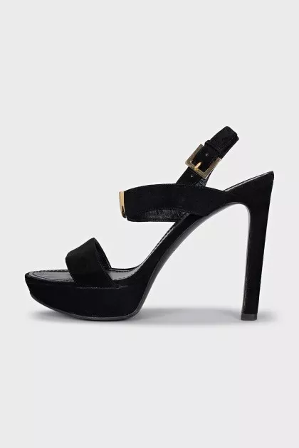 Suede sandals with gold logo