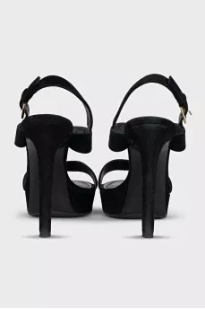 Suede sandals with gold logo