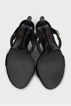 Suede sandals with gold logo