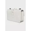 White leather bag with brand logo
