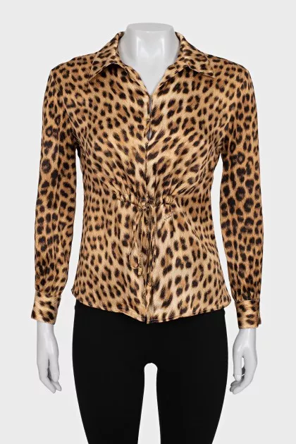 Animal print blouse with belt