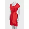 Red silk dress with a wide belt