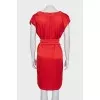 Red silk dress with a wide belt