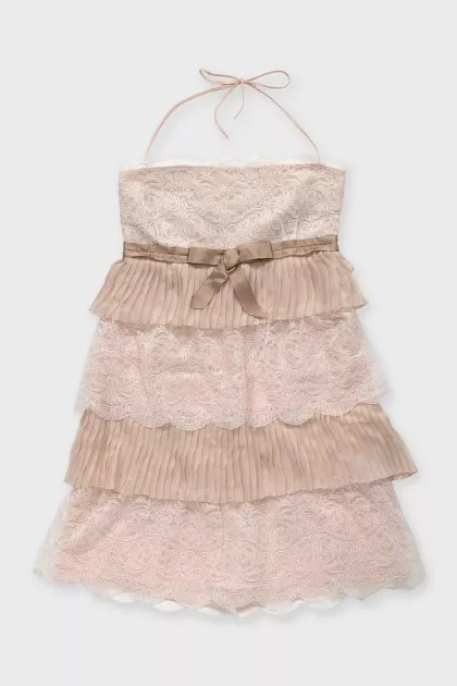 Silk mini dress with lace