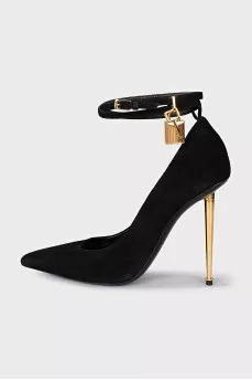 Suede pumps with gold heels