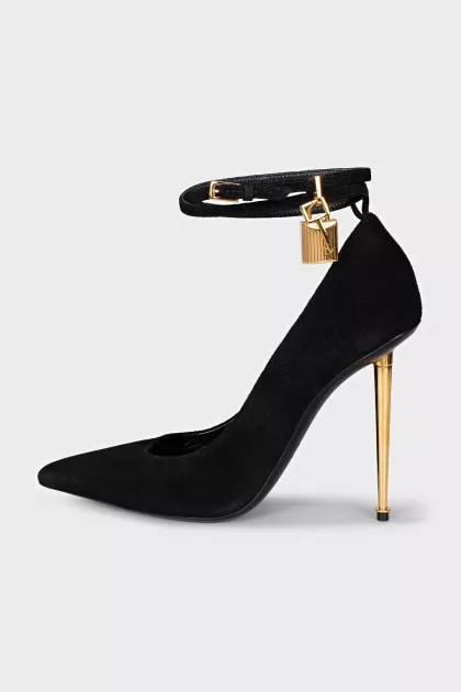 Suede pumps with gold heels