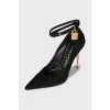 Suede pumps with gold heels