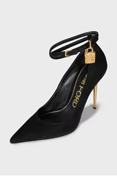 Suede pumps with gold heels