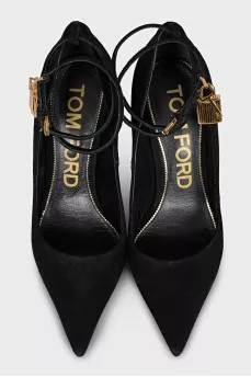 Suede pumps with gold heels