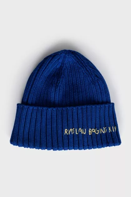 Blue hat with embroidered logo