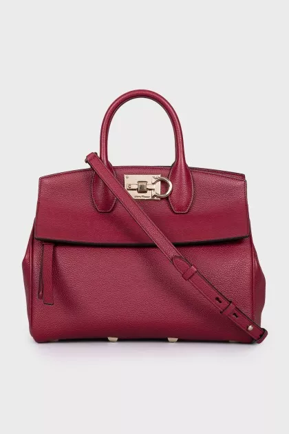 Red leather shoulder bag