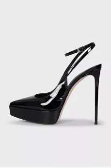 Patent leather slingbacks with heels