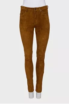Slim-fit suede trousers