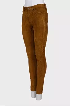 Slim-fit suede trousers