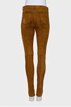 Slim-fit suede trousers