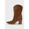 Suede pointed-toe Cossack boots