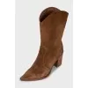 Suede pointed-toe Cossack boots