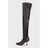 Leather over-the-knee boots with a square toe heel