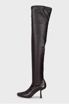 Leather over-the-knee boots with a square toe heel