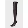 Leather over-the-knee boots with a square toe heel