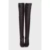 Leather over-the-knee boots with a square toe heel
