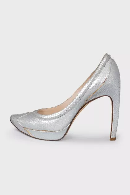 Silver embossed leather shoes