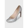 Silver embossed leather shoes
