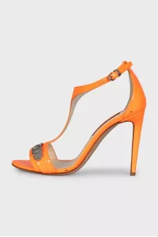 Orange patent leather sandals