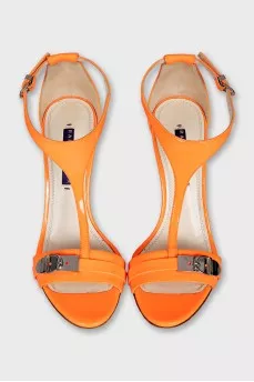 Orange patent leather sandals