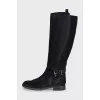 Suede boots with a silver buckle